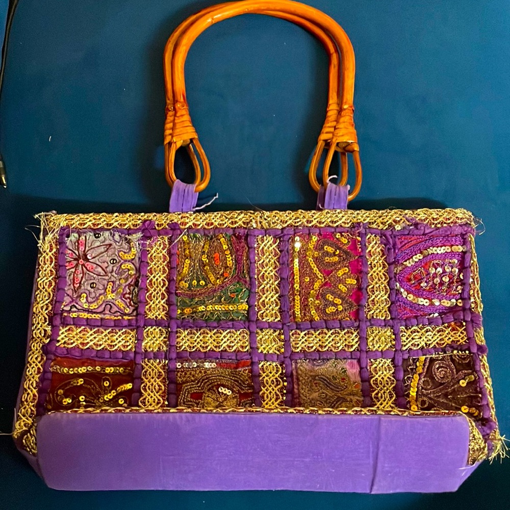 Embroided hand stitch tote